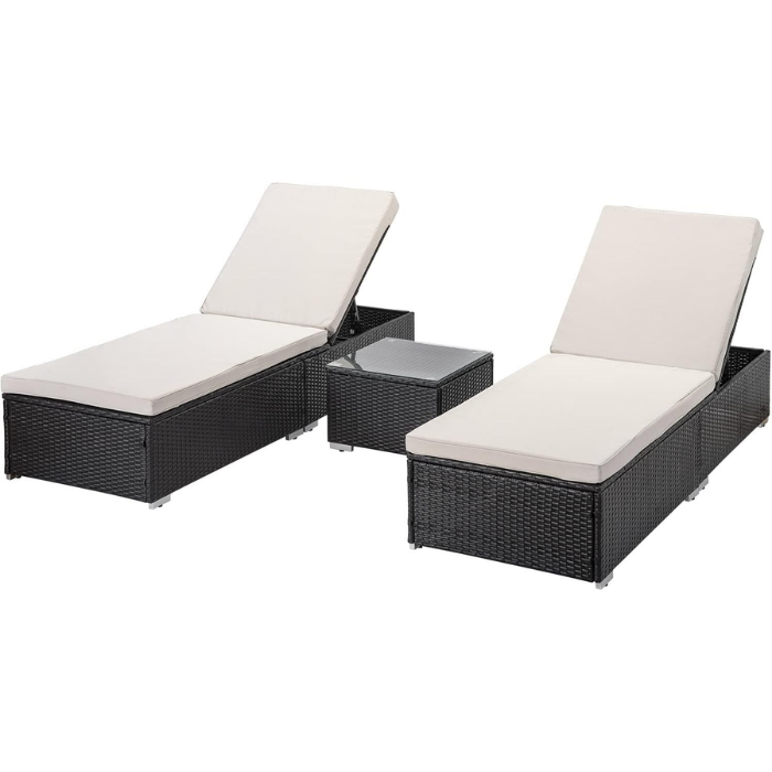 2 set of adjustable backrest lounge chairs for outside with removable cushion and coffee table-Santorini Store