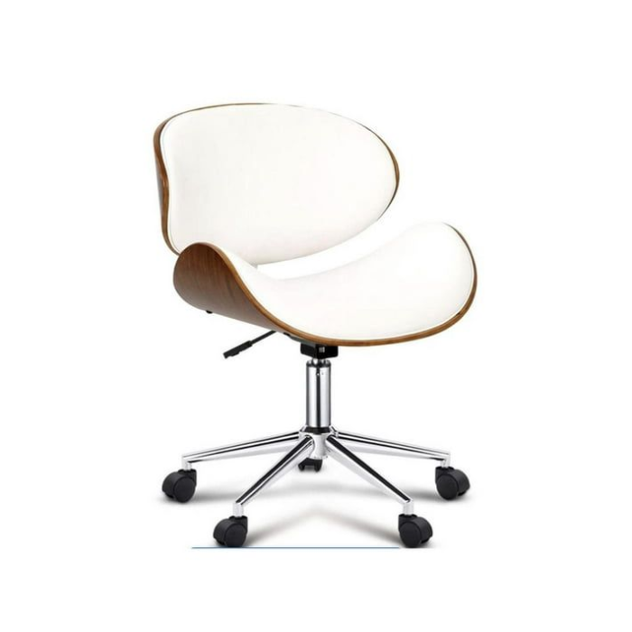 SMTE Stylish Wooden and PU Leather Office Desk Chairs - White-Santorini Store