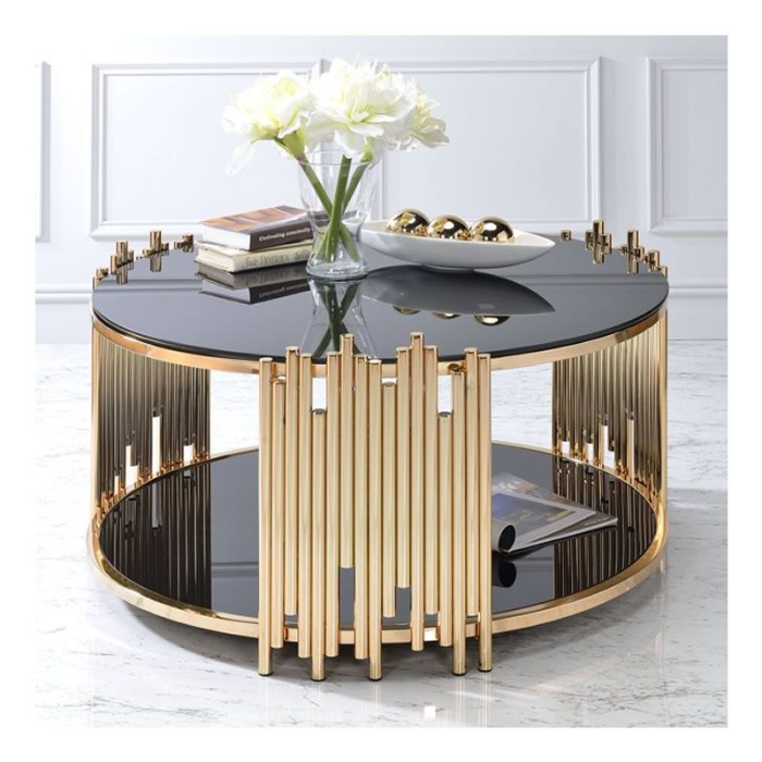 Modern Round Centre Gold and Black Coffee Table-Santorini Store