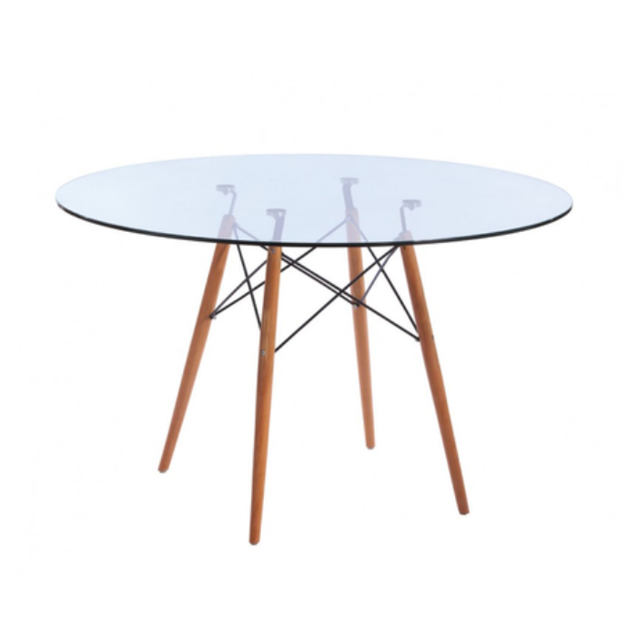 80cm Glass table with wooden legs-Santorini Store
