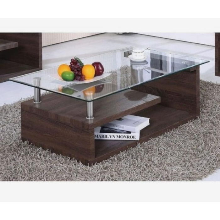 Coffee Tables - Tempered Glass Top - Brown Base-Santorini Store