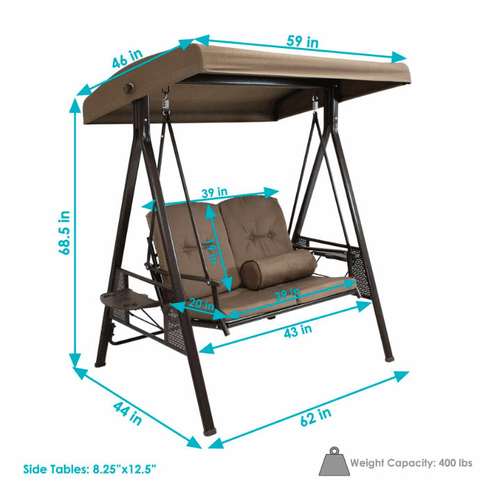 2 Seater Covered Outdoor Swing Chair Porch-Santorini Store